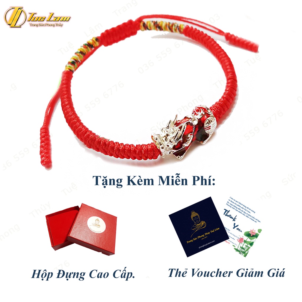 Vòng tay may mắn dây chỉ tây tạng bện tỳ hưu đổi màu tài lộc hanh thông - Tuệ Lâm