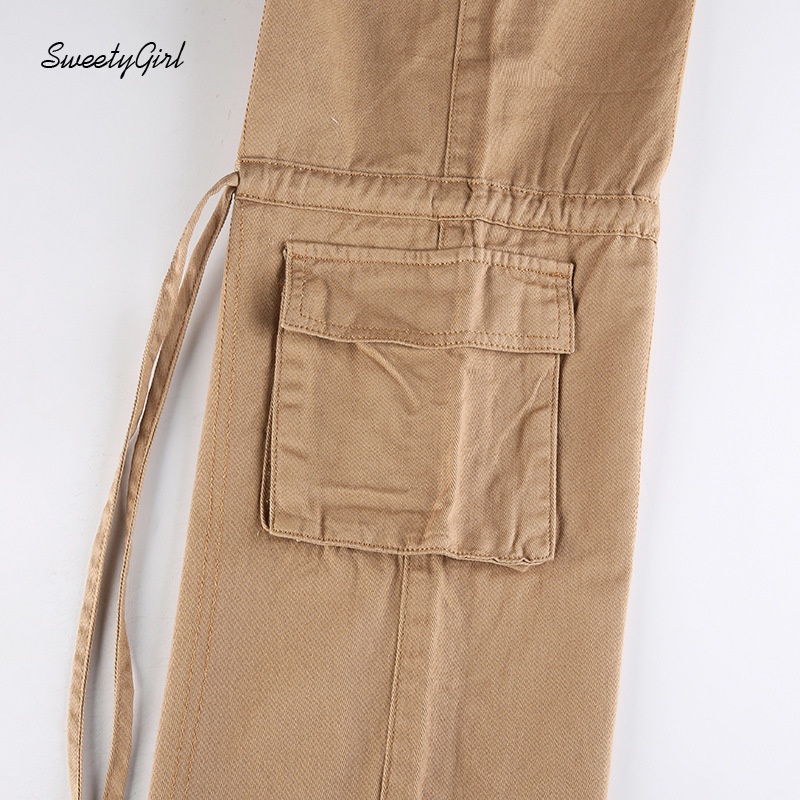 Quần jean ống suông Lưng Thấp Phối Túi Màu Trơn 2022 Thời Trang Cho Nữ