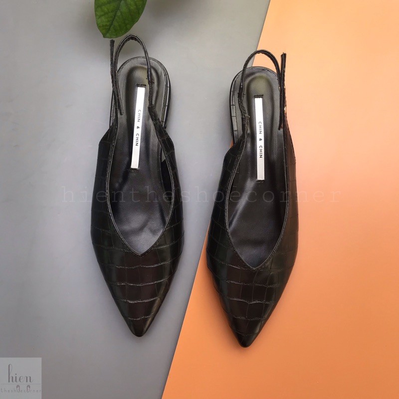 Giày slingback mũi nhọn gót 2 phân vân sấu chin chin