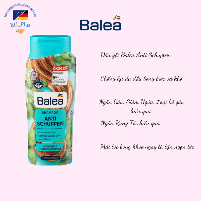 Dầu gội đầu ngăn ngừa gàu, giảm gàu, giảm ngứa, giảm rụng tóc Balea anti schuppen shampoo 300ml