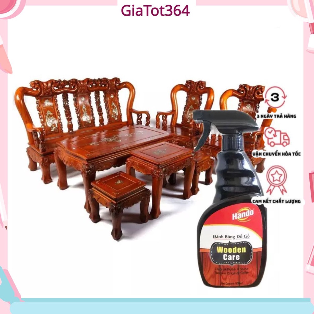 Dung dịch đánh bóng Hando tẩy rửa ,tạo độ bóng, làm mờ vết xước cho đồ gỗ 600ml