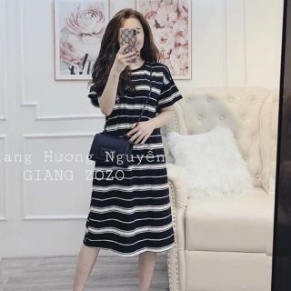 Váy suông kẻ sọc thêu NY