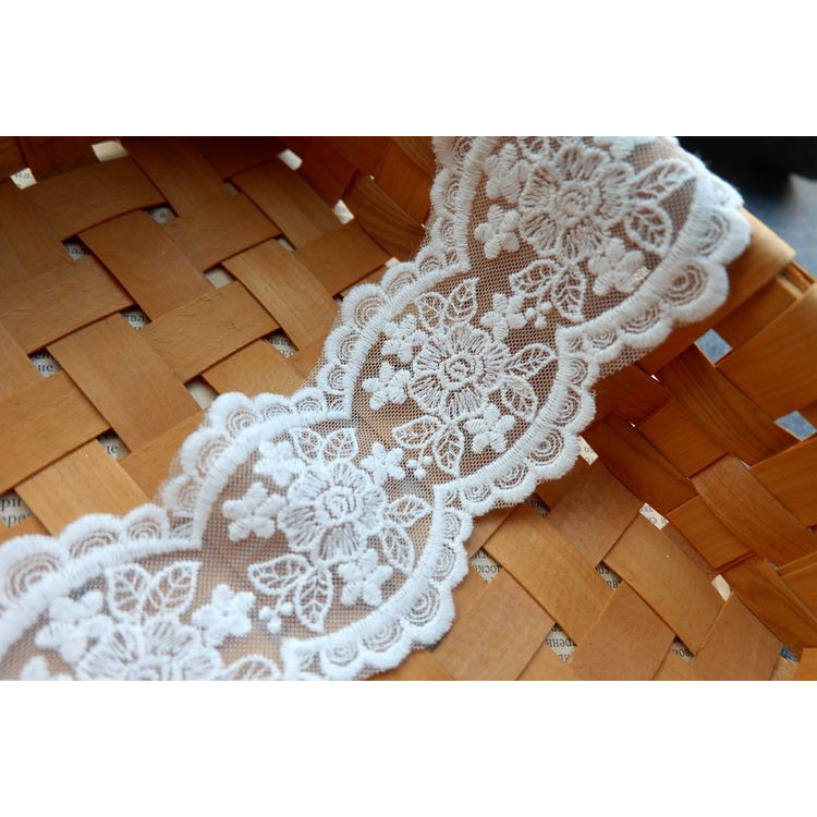 Lưới cotton thêu ren nhiều họa tiết rộng 7-11cm cho trang trí tiệc cưới