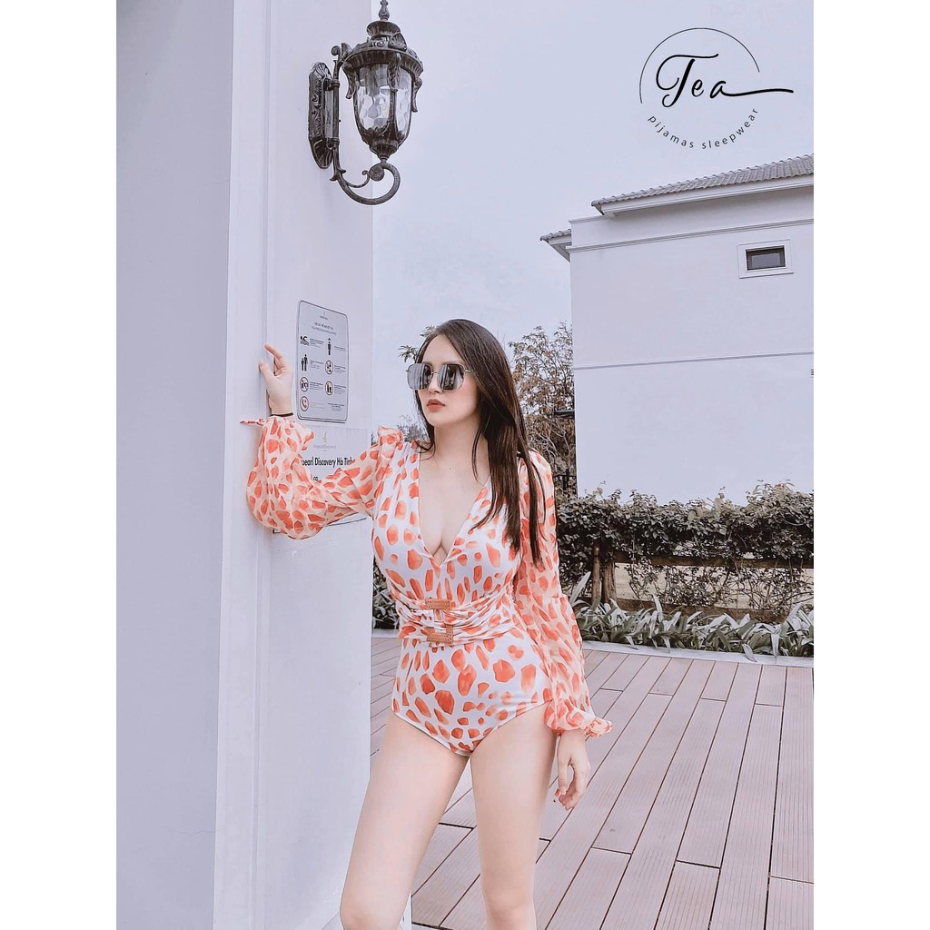 TEA STORE Bikini Một Mảnh Họa Tiết Cam Nhạt