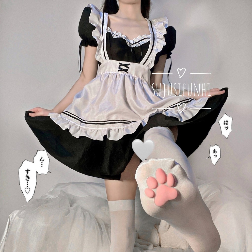 (CÓ VIDEO) Full set 7 chi tiết bộ trang phục hầu gái dễ thương- Cute Maid- Lolita Cosplay dress