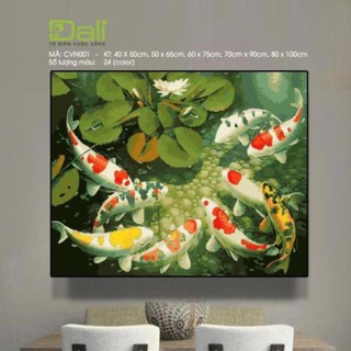 Tranh treo tường tự tô màu số hóa DALI Cửu ngư quần tụ DV037