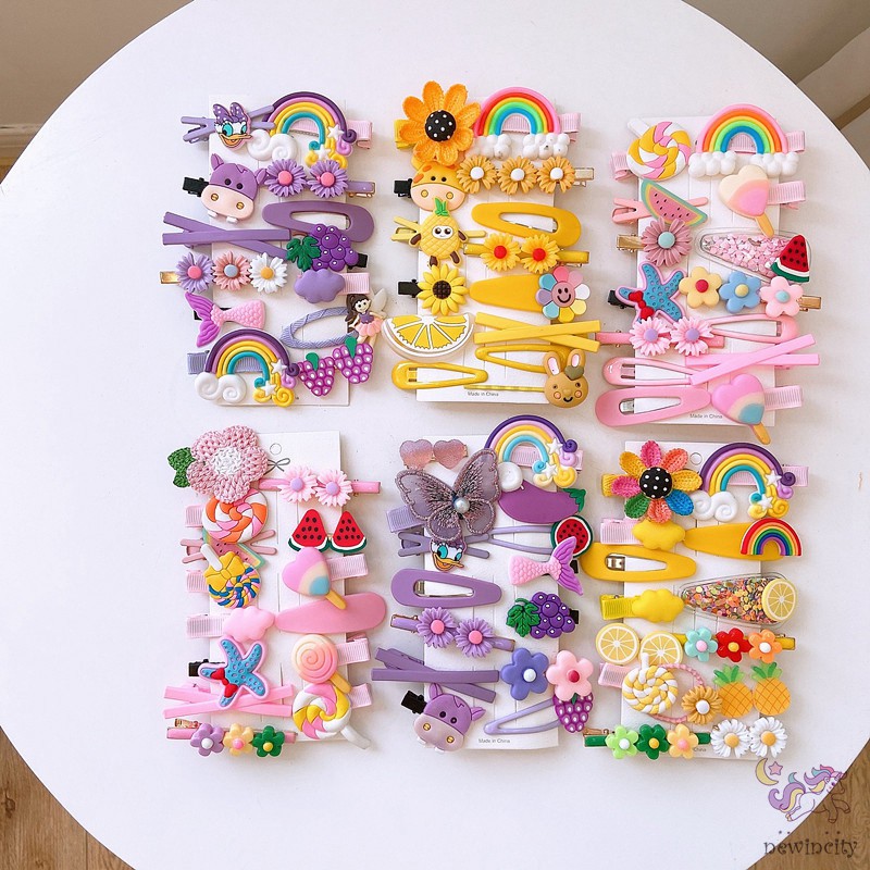 Bộ 14 kẹp tóc nhiều màu sắc và hình dáng khác nhau thiết kế dễ thương phong cách Hàn Quốc dành cho bé gái