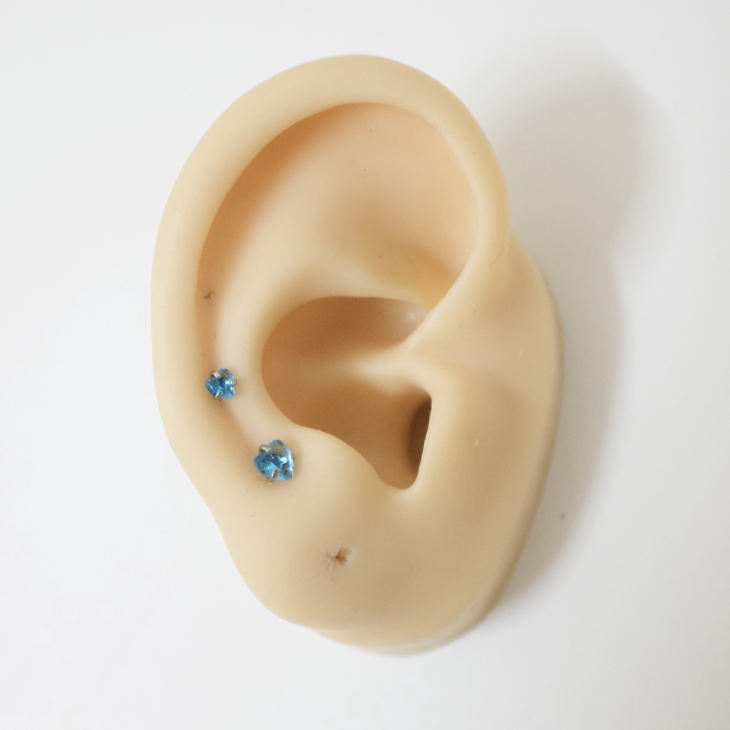 [1 Chiếc] Khuyên Tai Titan Đá Xanh Dương Unisex Màu Bạc Đuôi Bi Không Gỉ Sét Không Ngứa Bông Tai Nam Julies Box 66