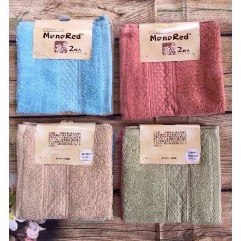 Set 3 cái khăn mặt monored cotton xuất Nhật mềm mịn 34x34cm