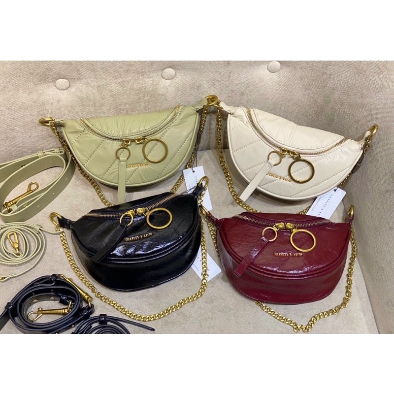 Túi Bao Tử CNK Túi CK Bụng Bản Ba Dây Đeo Hình Bán Nguyệt Có Nếp Nhăn Wrinkled Effect Half-Moon Crossbody Bag