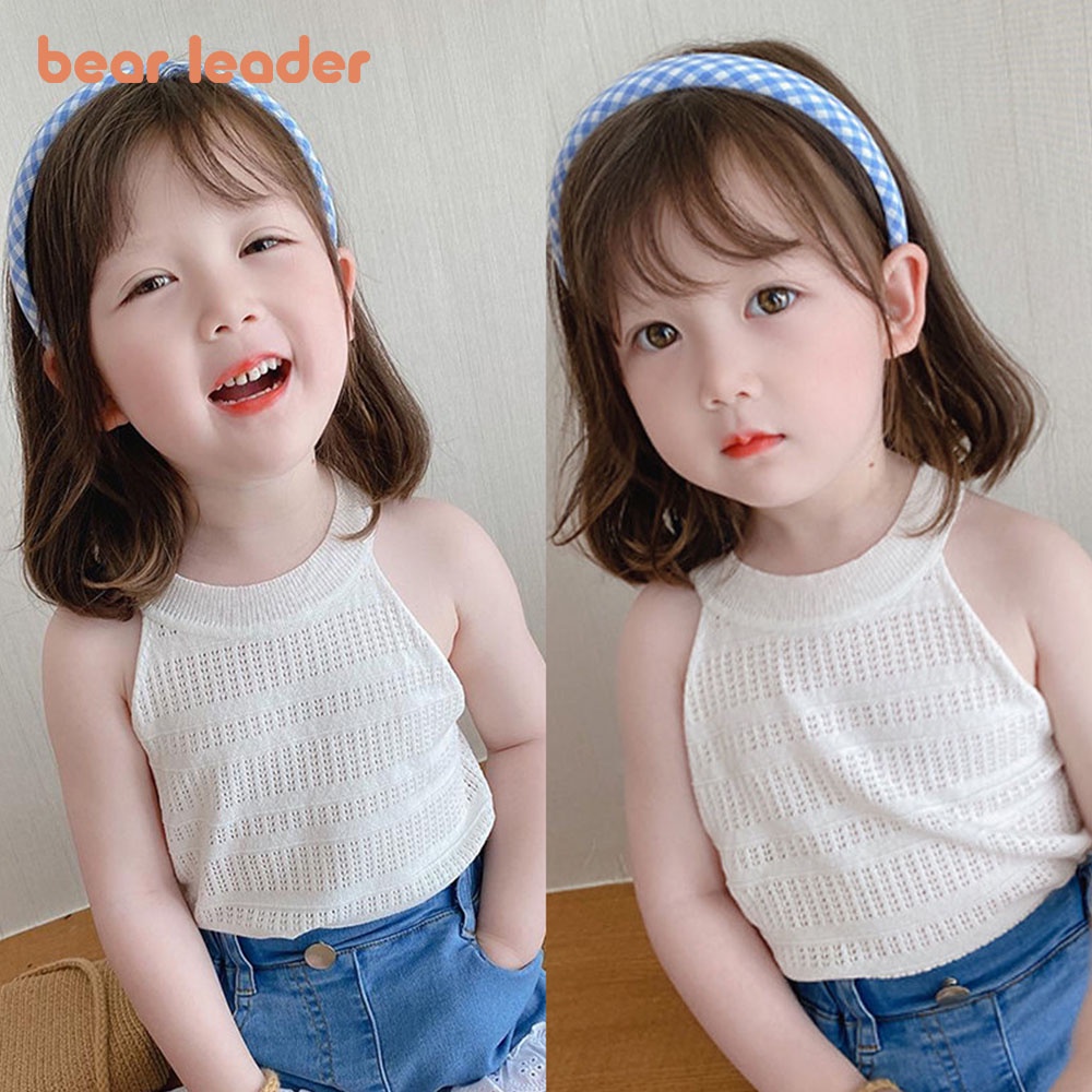 Áo yếm Bear Leader không tay màu trơn thoáng khí thời trang mùa hè cho bé gái