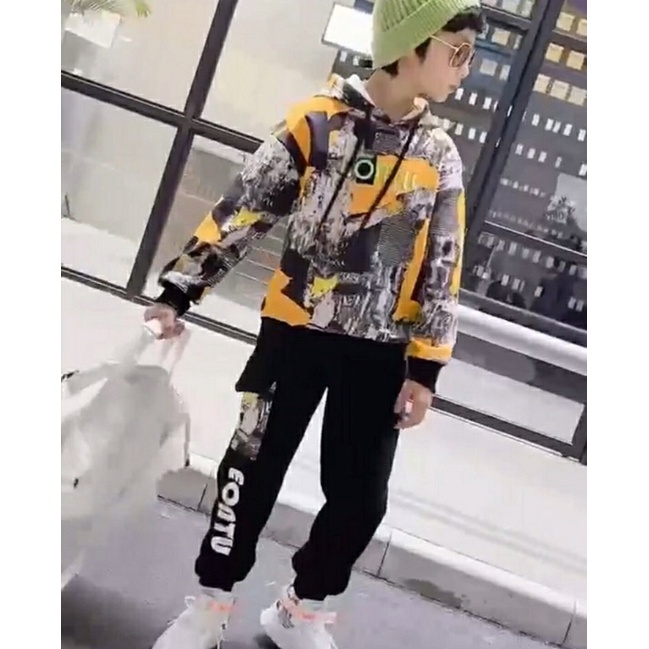 Bộ nỉ lót lông bé trai size đại - đại cồ Từ 7 -10 tuổi Phong cách Hàn Quốc hip hop