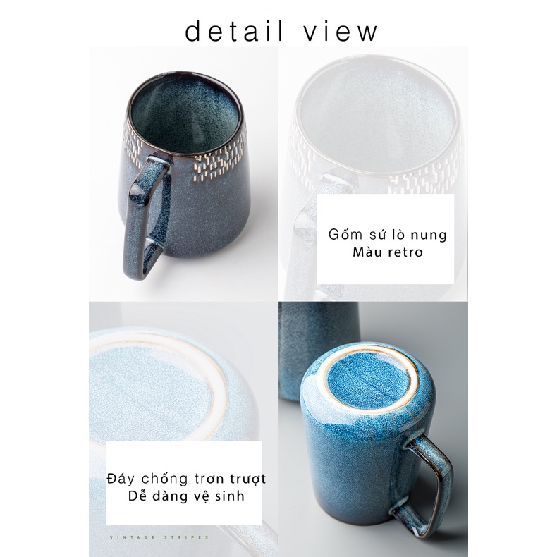 Ly sứ cốc nước gốm sứ lò nung màu retro siêu to 700ml