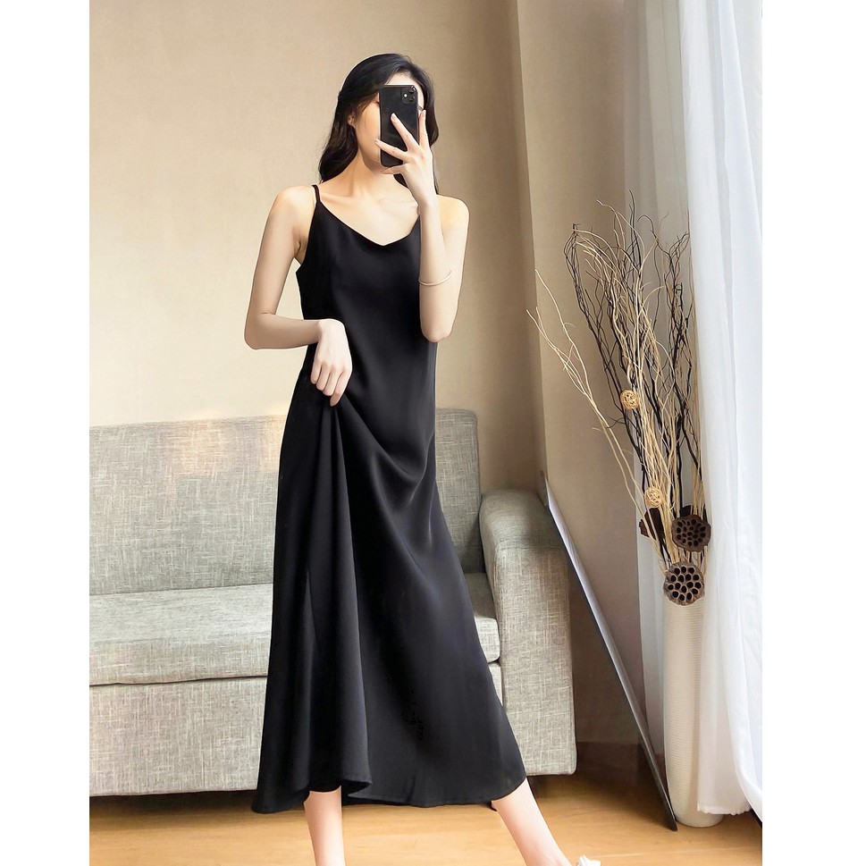 Váy lụa 2 dây suông - Đầm lụa 2 dây suông ulzzang dáng dài - Váy đầm maxi đi biển chất lụa cao cấp dày dặn,siêu đẹp