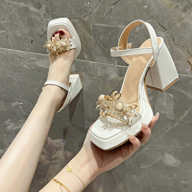 Sandal Cao Gót Đính Đá Thiết Kế Mới Thời Trang Mùa Hè Dành Cho Nữ