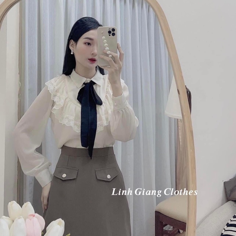 Áo Sơ Mi Nơ Cổ Tiểu Thư Nơ Bèo