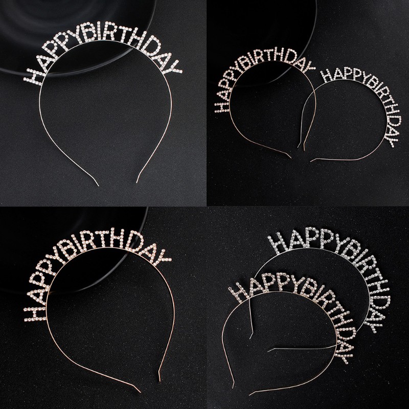 Vương Miện Kim Loại Chữ Happy Birthday Đính Đá Lấp Lánh Cho Nữ