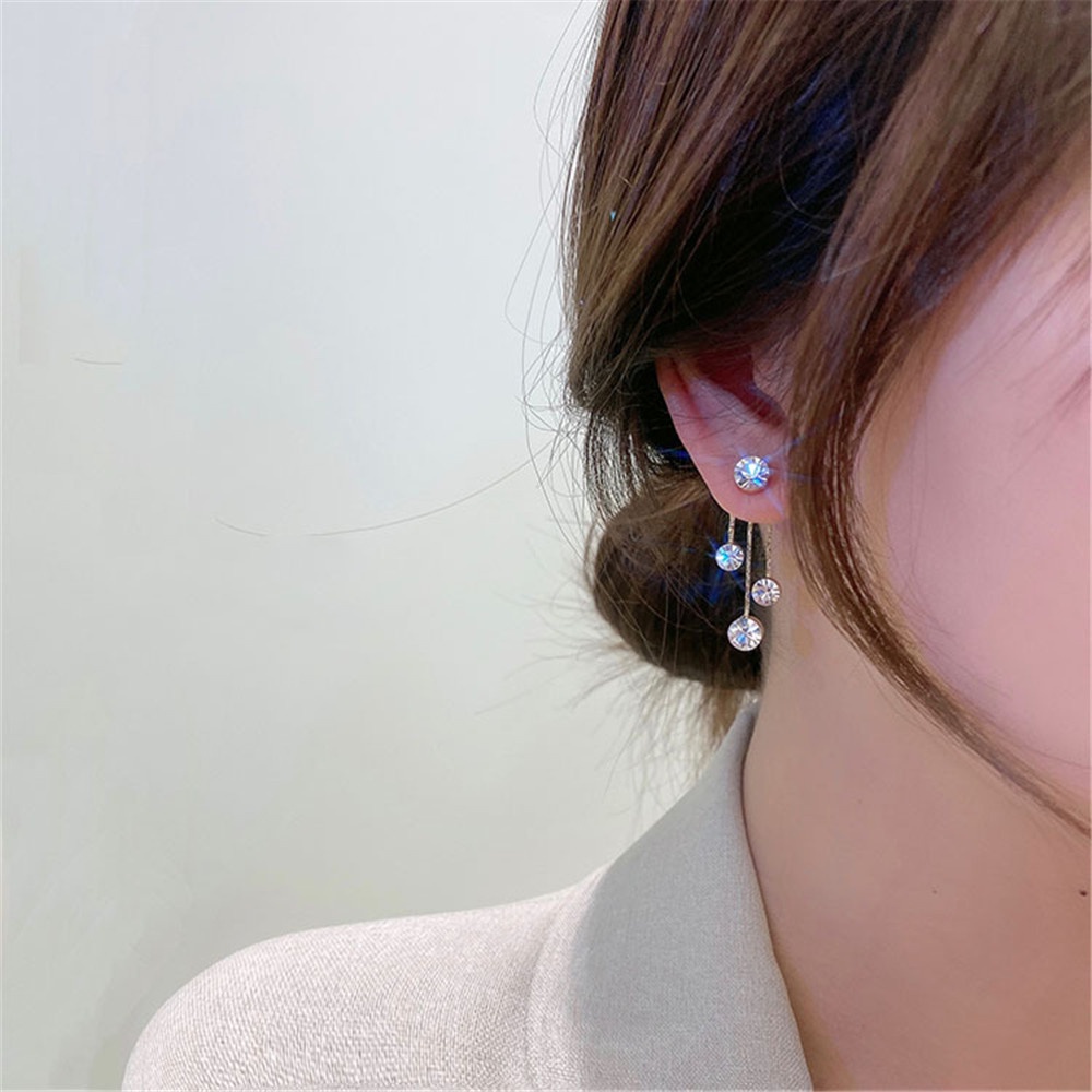 ★★★ 1 Đôi Bông Tai Đính Đá Zircon Tròn Phối Tua Rua Thời Trang Mùa Hè Phong Cách Hàn Quốc Cho Nữ