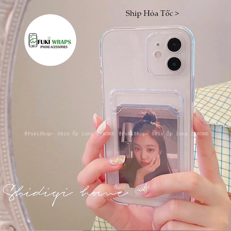 Ốp trong suốt bảo vệ Camera có ngăn ví đựng thẻ,ảnh Dành Cho 13prm , 12prm , 11prm , x , xsm , 6p , 7p , 8p - FukiShop