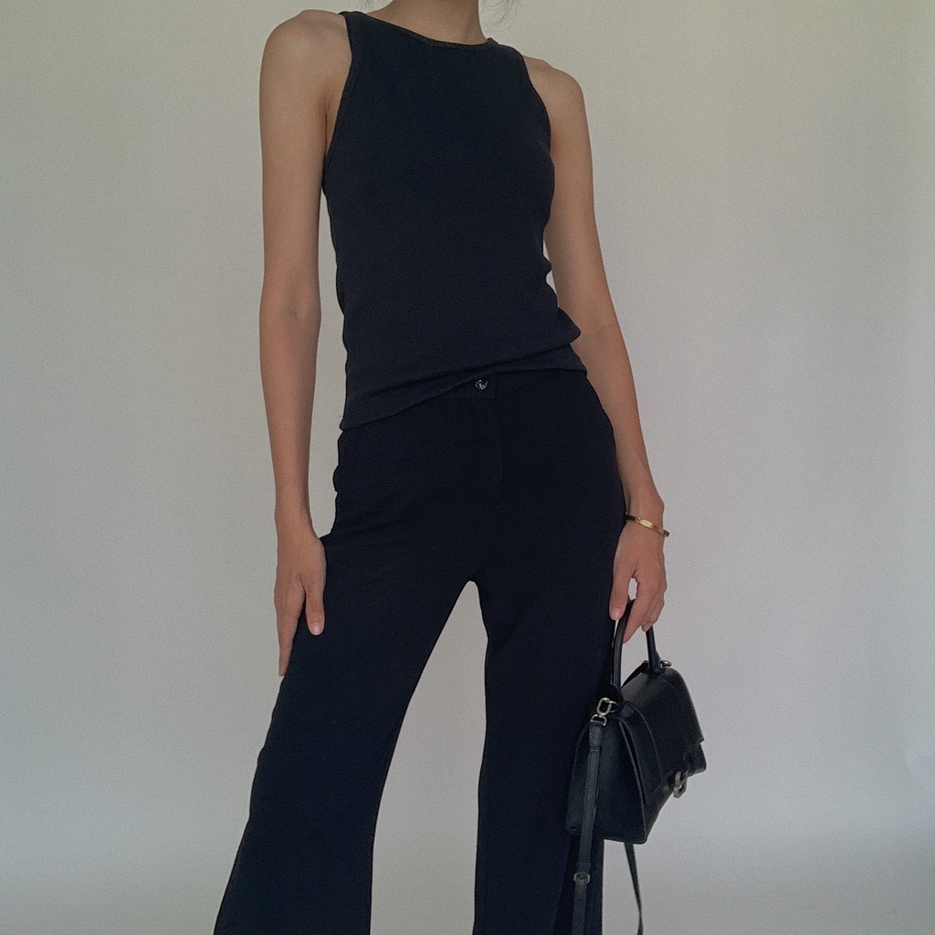 HASMILED - Áo thun không tay basic màu ĐEN