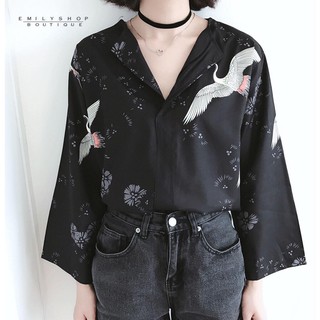 Áo sơ mi ulzzang họa tiết con hạc
