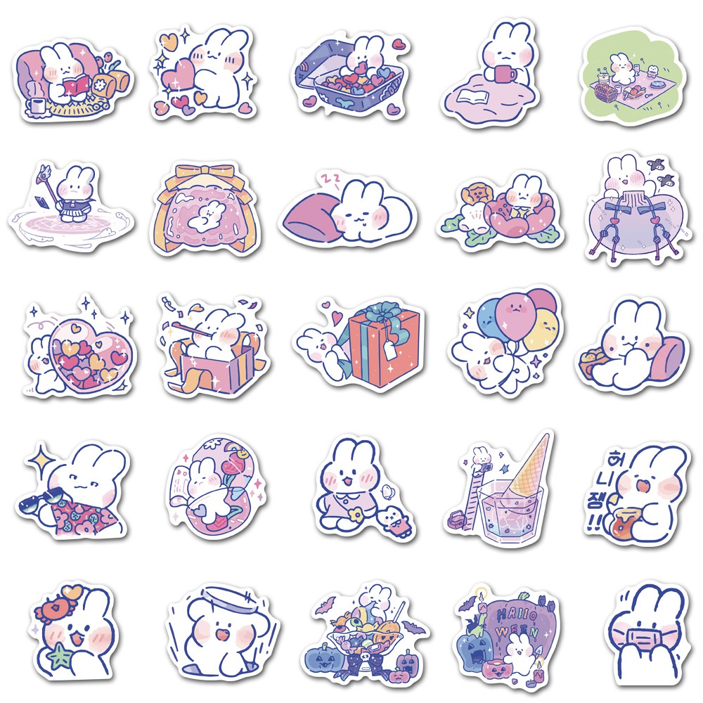 [Mã LIFE0803ALL giảm 10% đơn 0K] Set 50 sticker hình thỏ dễ thương dán trang trí laptop/điện thoại DIY
