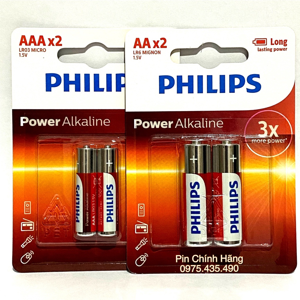 Pin AA / AAA Philips Alkaline Siêu Bền Hàng Chính Hãng Vỉ 2 Viên