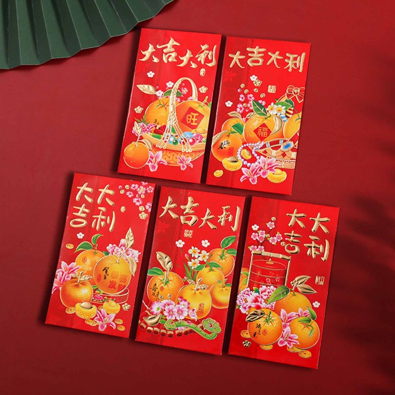 Set 5 bao lì xì năm mới 2022 màu đỏ phong cách truyền thống Trung Hoa