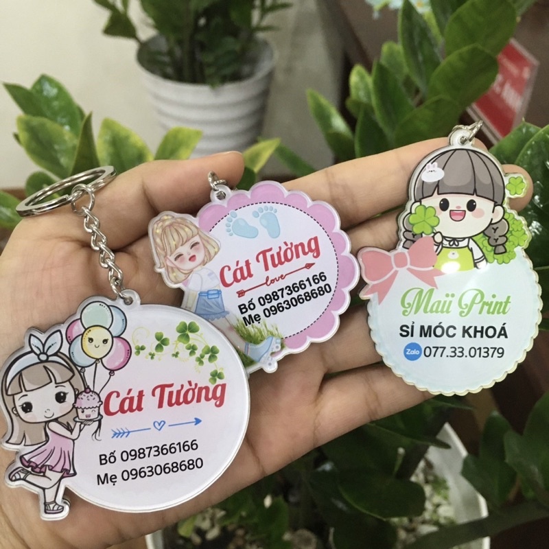 Móc khoá cắt treo balo cho bé yêu ghi thông tin