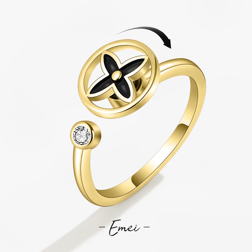 Nhẫn Xoay Hình Cỏ Bốn Lá Đính Đá Zircon Cỡ Nhỏ Thời Trang Âu Mỹ Cho Nữ