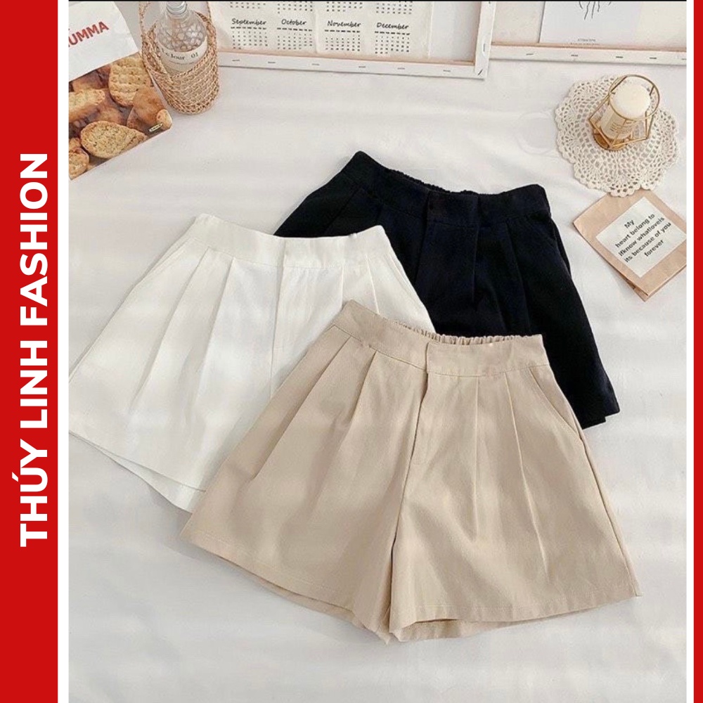 Quần short nữ ống rộng khóa thật dáng quần đùi vải đũi nữ giả váy xòe lưng chun thun khuy cài mặc đi biển chơi ở nhà ngủ
