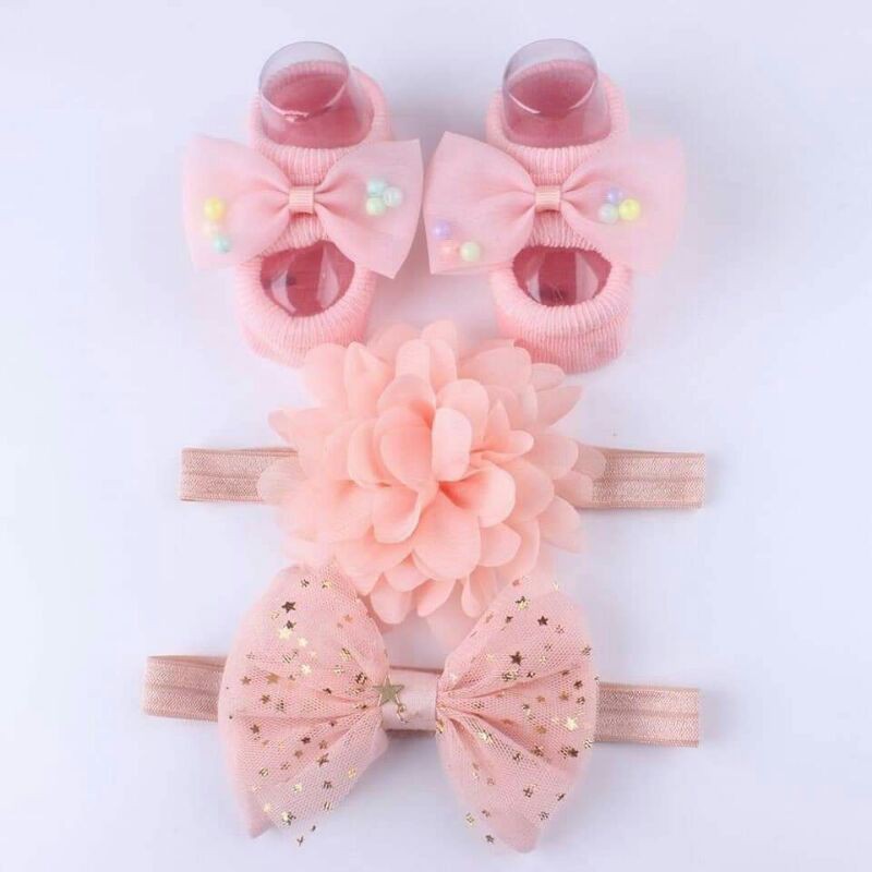 Set 2 băng đô turban và tất vớ chân len cho bé sơ sinh