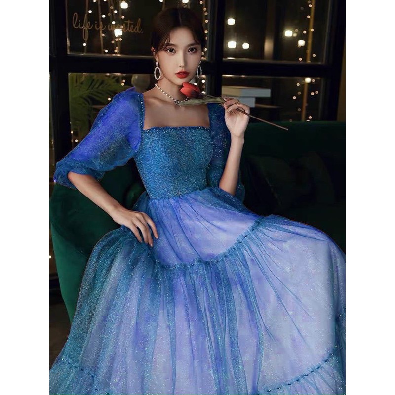 ĐẦM LƯỚI KIM TUYẾN PHỐI MÀU KẾT PHA LÊ