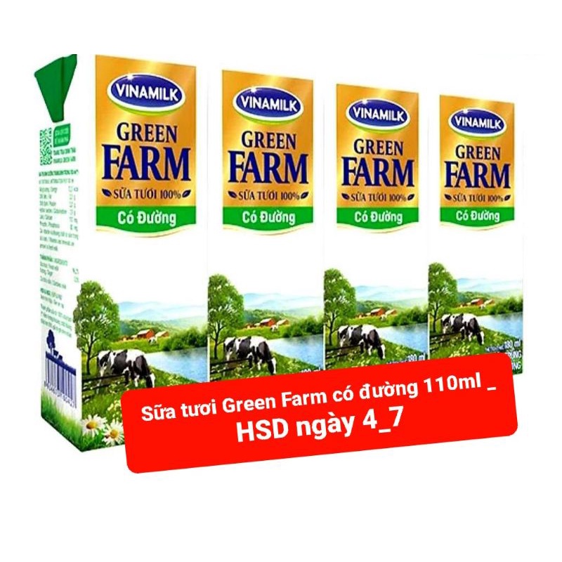 Thùng 48 hộp sữa tươi tiệt trùng Vinamil Green Farm 110ml có đường