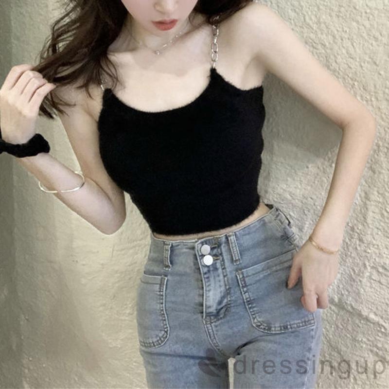 Áo không tay cổ chữ u màu sắc đơn giản cho nữ