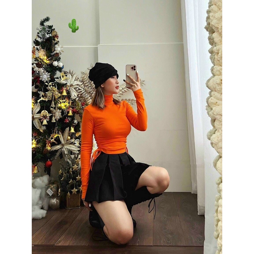 áo cổ lọ tay dài rút dây 2 bên cá tính chất thun bozip p