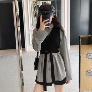 S-xl Mùa Thu Chính Hãng Hàn Quốc Nữ Dài Tay Phù Hợp Với Niche Thiết Kế Áo Sơ Mi Áo Vest Hai Mảnh Retro Thời Trang Phiên Bản Hàn Quốc Đẹp Trai Quần Áo Nữ