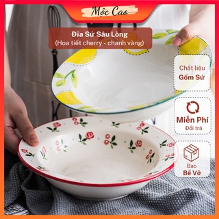 Đĩa sứ, đĩa sâu lòng họa tiết chanh vàng cherry dùng ăn đồ Âu decor phụ kiện bàn ăn sang trọng