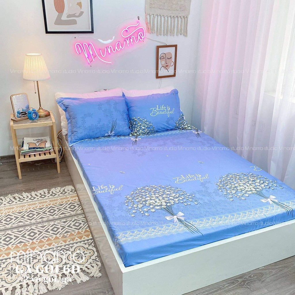 Ga nệm trải giường cotton, Drap giường và hai vỏ gối, Ra nệm  giường đẹp