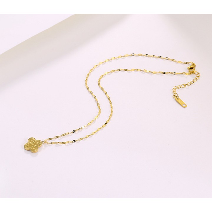 Dây chuyền nữ titan cao cấp kiểu lá me rớt mặt hoa 4 cánh siêu đẹp, bền màu ,chuẩn thời trang