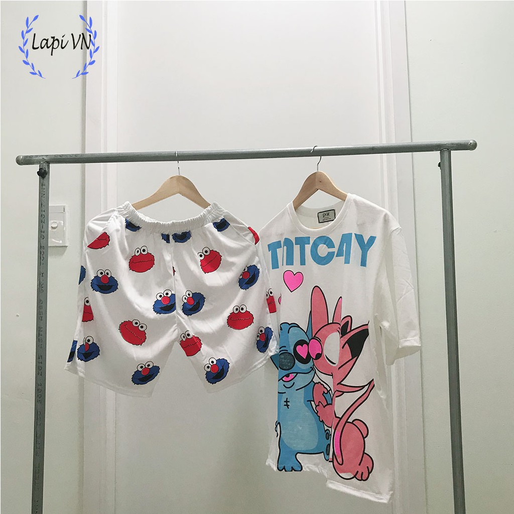 Set Đồ Bộ stitch-cartoon 3D Cute DB02-Pijama, Đồ Bộ Thun, Set đồ mặc nhà, bộ ngủ,Áo+ Quần Đùi Gấu KAWS Vải Thun Cotton | BigBuy360 - bigbuy360.vn