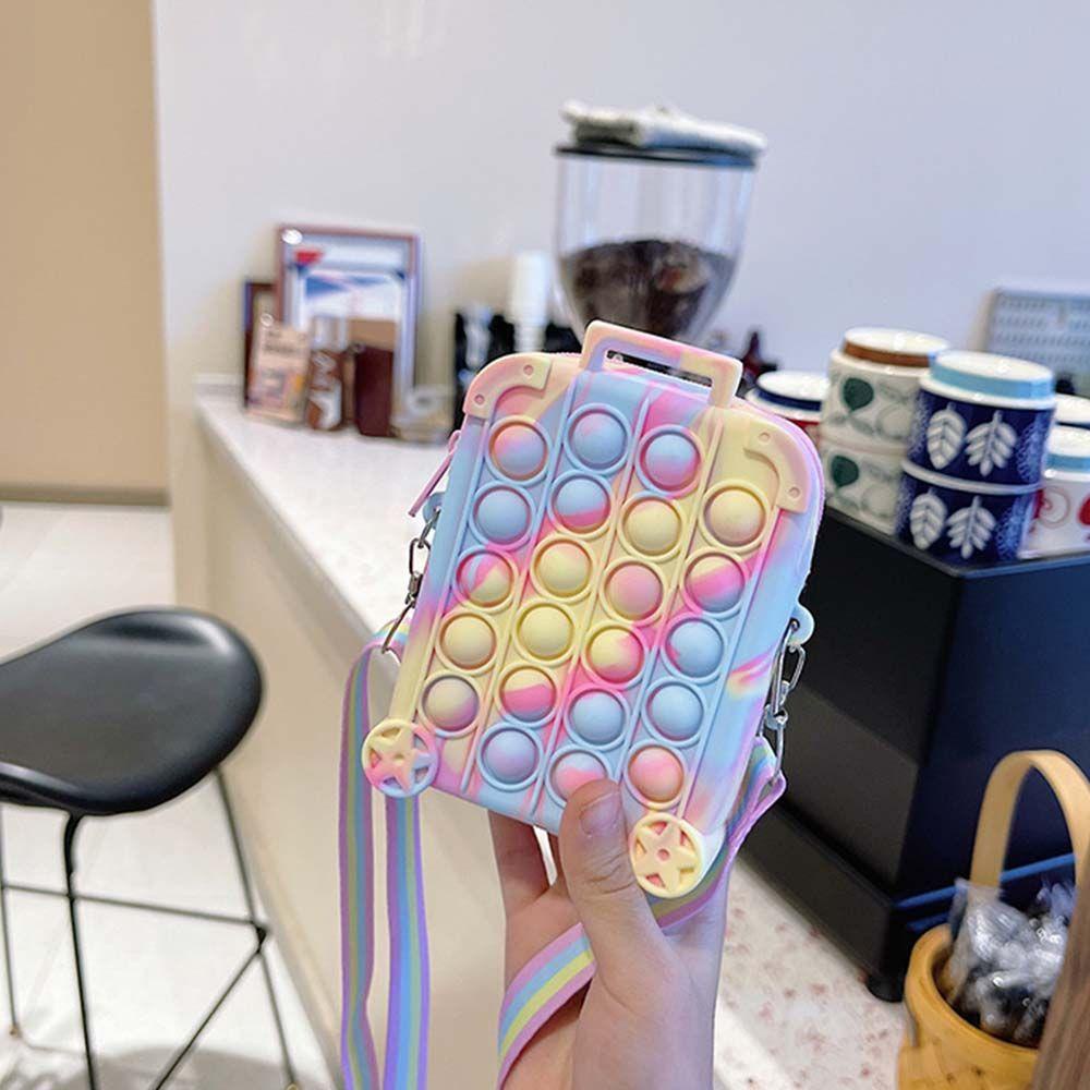 Túi Đeo Chéo Mini Bằng Silica Gel Màu Cầu Vồng Khóa Kéo Có Thể Điều Chỉnh
