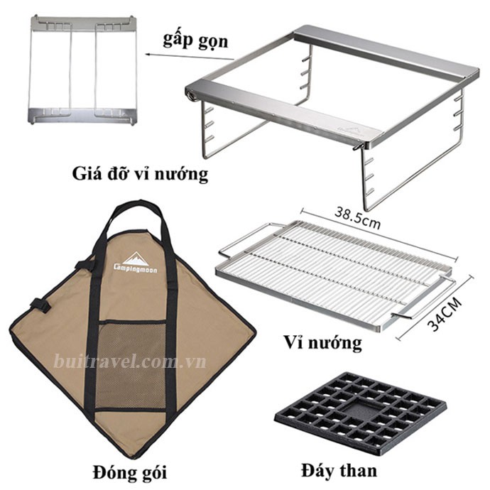 Bếp nướng du lịch cao cấp MT045- Bếp nướng gấp gọn Campingmoon Bụi Travel