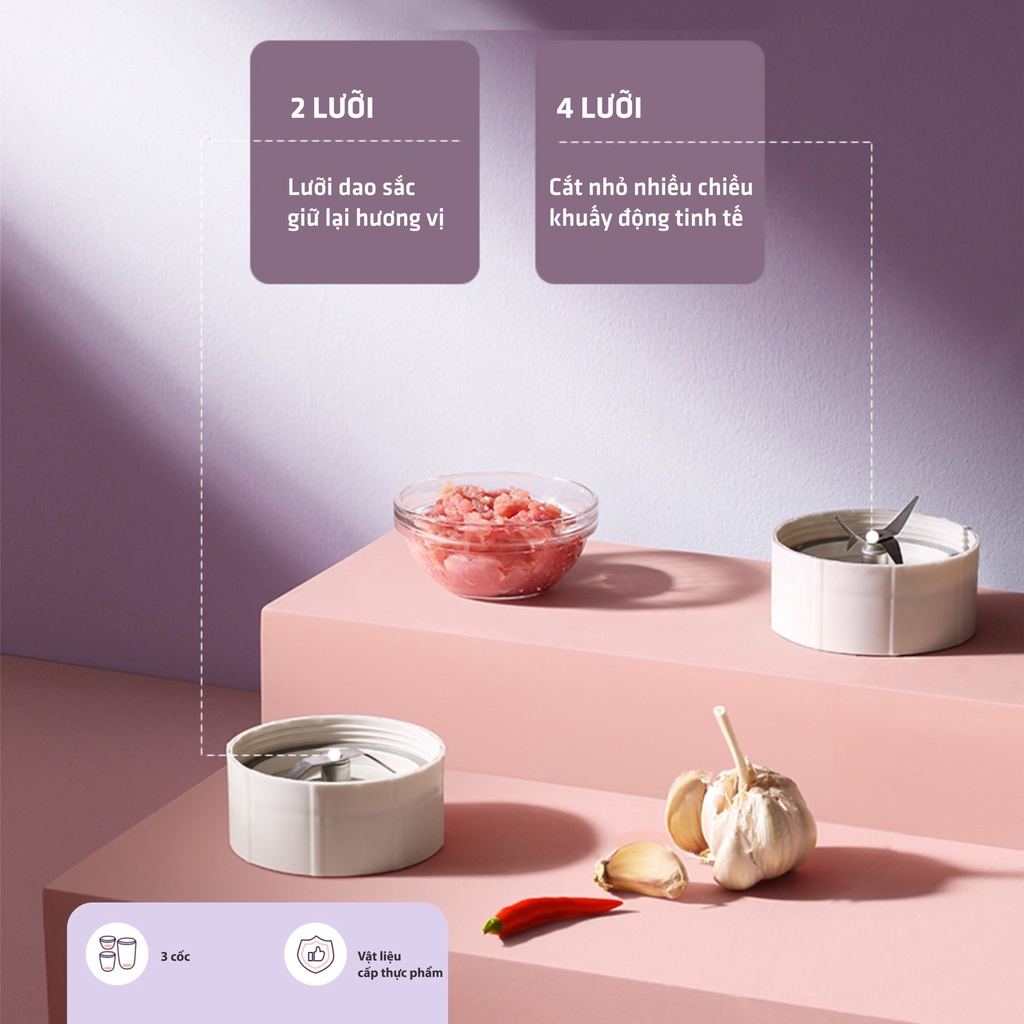 Máy Xay Đa Năng 3 Cối Cho Bé Ăn Dặm Kichilachi Xay Sinh Tố, Xay Hạt, Xay Thịt