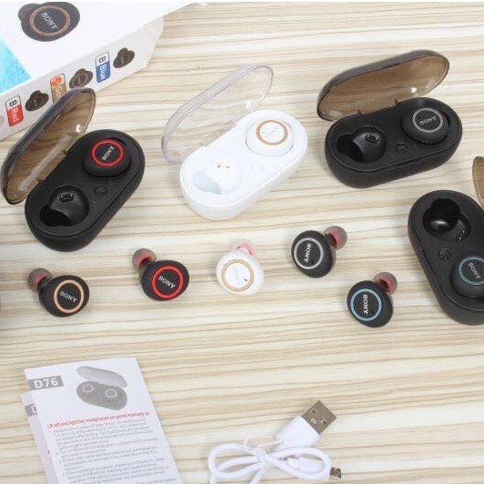 Tai nghe bluetooth Sony TWS D76 cao cấp kiểu airpod 2 tai nhét có dock sạc | BigBuy360 - bigbuy360.vn