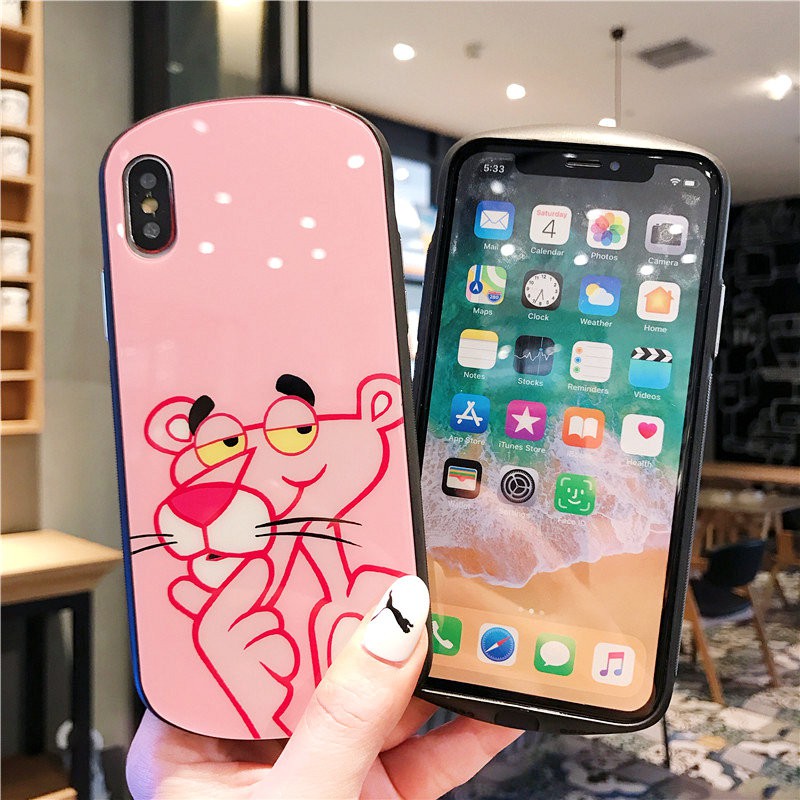 [ IPHONE ] Ốp Lưng Kính Cường Lực Viền Cong Pink Panther - K013