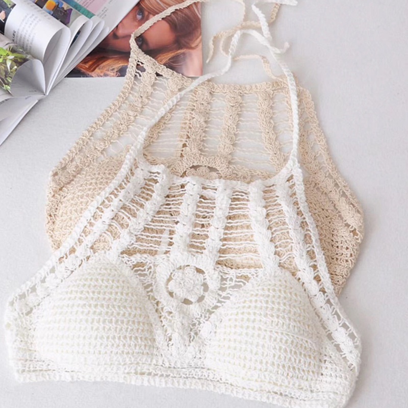 Xiangbao Áo Ngực Crop Top Dệt Kim Hở Lưng Màu Trơn Mùa Hè Gợi Cảm Cho Nữ