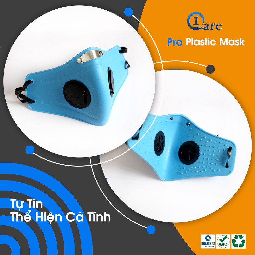 Khẩu trang nhựa đa năng 1Care Pro lọc bụi mịn PM5.0, kháng nước chống nắng 100%. Khẩu trang nhựa màu xanh pastel | BigBuy360 - bigbuy360.vn