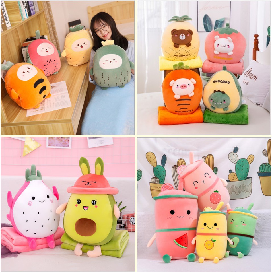 Qùa tặng Bộ chăn và gối mền trái cây, động vật văn phòng hoạt hình dễ thương