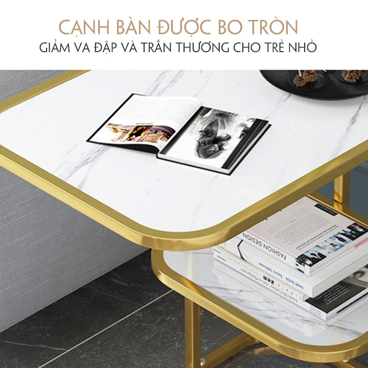 Bàn trà, bàn Cafe ❤FREE SHIP❤ Trang Trí Nội Thất Phòng Khách Mặt Gỗ Phủ Sơn Cẩm Thạch kích thước 50x30x58cm